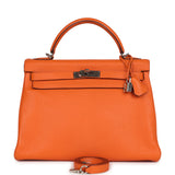 Pre-owned Hermes Kelly Retourne 32 Orange Togo Palladium Hardware