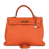 Pre-owned Hermes Kelly Retourne 35 Orange Togo Gold Hardware