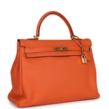 Pre-owned Hermes Kelly Retourne 35 Orange Togo Gold Hardware