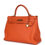 Pre-owned Hermes Kelly Retourne 35 Orange Togo Gold Hardware