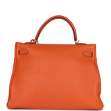 Pre-owned Hermes Kelly Retourne 35 Orange Togo Gold Hardware