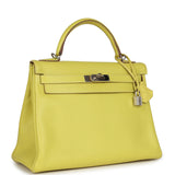 Pre-owned Hermes Kelly Retourne 32 Lime Candy Epsom Palladium Hardware