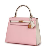 Hermes Special Order (HSS) Kelly Sellier 25 Rose Sakura and Nata Chevre Gold Hardware