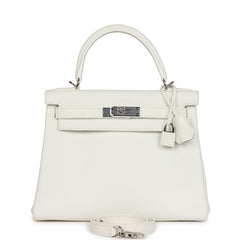 Hermes Kelly Retourne 28 White Clemence Palladium Hardware