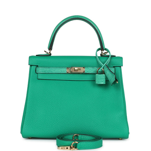 Hermes Kelly Retourne 25 Menthe Togo and Varanus Niloticus Lizard Touch Permabrass Hardware