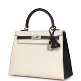 Hermes Special Order (HSS) Kelly Sellier 25 Nata and Black Chevre Mysore Brushed Palladium Hardware