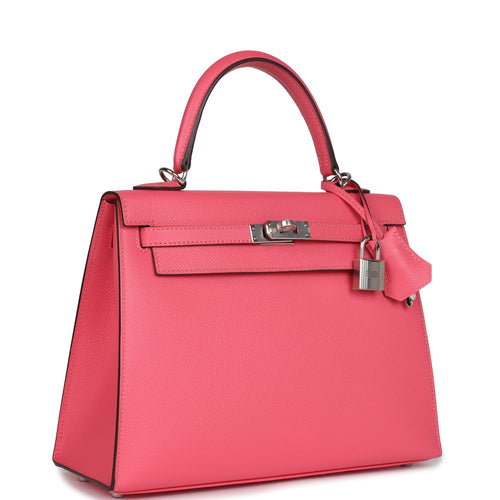 Hermes Kelly Sellier 25 Rose Azalee Epsom Palladium Hardware