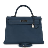 Pre-owned Hermes Kelly Retourne 35 Bleu De Prusse Togo Palladium Hardware