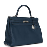 Pre-owned Hermes Kelly Retourne 35 Bleu De Prusse Togo Palladium Hardware