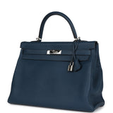 Pre-owned Hermes Kelly Retourne 35 Bleu De Prusse Togo Palladium Hardware