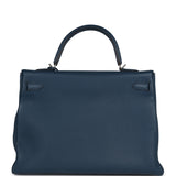 Pre-owned Hermes Kelly Retourne 35 Bleu De Prusse Togo Palladium Hardware