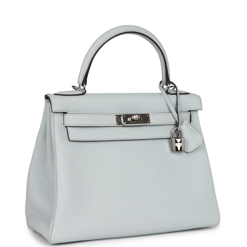 Pre-owned Hermes Kelly Retourne 28 Bleu Pale Clemence Palladium Hardware