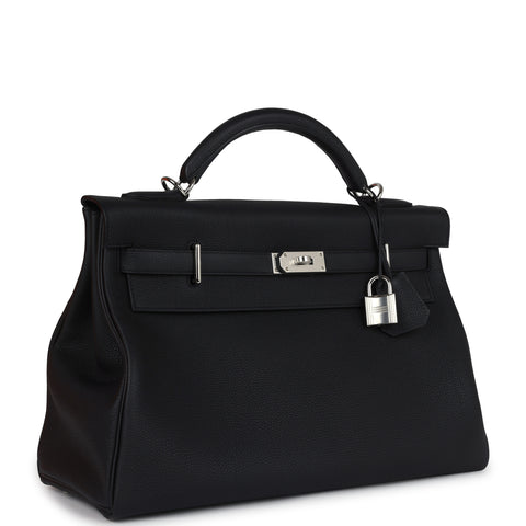 Hermes Kelly 42 Maxi Black Togo Palladium Hardware