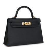 Hermes Kelly Sellier 20 Black Epsom Gold Hardware