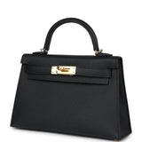 Hermes Kelly Sellier 20 Black Epsom Gold Hardware