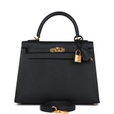 Hermes Kelly Sellier 25 Black Epsom Gold Hardware