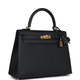 Hermes Kelly Sellier 25 Black Epsom Gold Hardware