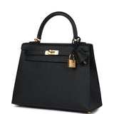 Hermes Kelly Sellier 25 Black Epsom Gold Hardware