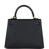 Hermes Kelly Sellier 25 Black Epsom Gold Hardware