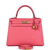 Hermes Kelly Sellier 28 Rose Azalee Epsom Gold Hardware