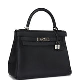 Pre-owned Hermes Kelly Retourne 28 Black Togo Palladium Hardware