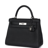 Pre-owned Hermes Kelly Retourne 28 Black Togo Palladium Hardware