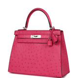 Hermes Kelly Sellier 28 Rose Tyrien Ostrich Palladium Hardware