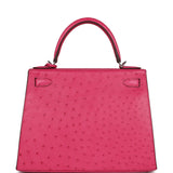 Hermes Kelly Sellier 28 Rose Tyrien Ostrich Palladium Hardware