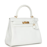 Pre-owned Hermes Kelly Retourne 28 White Clemence Gold Hardware