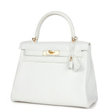 Pre-owned Hermes Kelly Retourne 28 White Clemence Gold Hardware