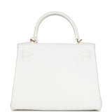 Pre-owned Hermes Kelly Retourne 28 White Clemence Gold Hardware