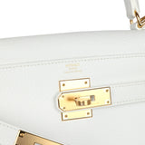 Pre-owned Hermes Kelly Retourne 28 White Clemence Gold Hardware