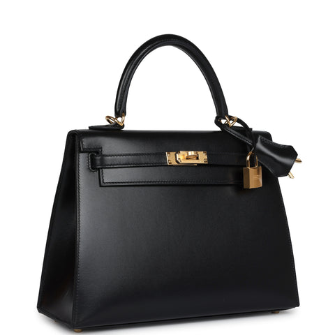 Hermes Kelly Sellier 25 Black Box Gold Hardware