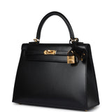 Hermes Kelly Sellier 25 Black Box Gold Hardware