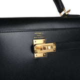 Hermes Kelly Sellier 25 Black Box Gold Hardware