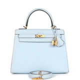 Hermes Kelly Sellier 25 Bleu Brume Epsom Gold Hardware