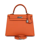 Hermes Kelly Sellier 25 Orange Epsom Palladium Hardware