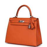 Hermes Kelly Sellier 25 Orange Epsom Palladium Hardware