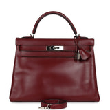 Pre-owned Hermes Kelly Retourne 32 Rouge H Box Palladium Hardware