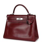 Pre-owned Hermes Kelly Retourne 32 Rouge H Box Palladium Hardware