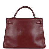 Pre-owned Hermes Kelly Retourne 32 Rouge H Box Palladium Hardware