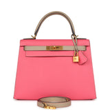 Pre-owned Hermes Special Order (HSS) Kelly Sellier 28 Rose Azalee and Trench Epsom Epsom Brushed Gold Hardware