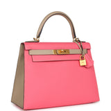 Pre-owned Hermes Special Order (HSS) Kelly Sellier 28 Rose Azalee and Trench Epsom Epsom Brushed Gold Hardware