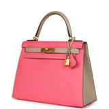 Pre-owned Hermes Special Order (HSS) Kelly Sellier 28 Rose Azalee and Trench Epsom Epsom Brushed Gold Hardware