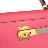 Pre-owned Hermes Special Order (HSS) Kelly Sellier 28 Rose Azalee and Trench Epsom Epsom Brushed Gold Hardware