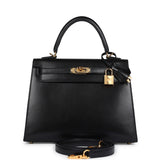 Pre-owned Hermes Kelly Sellier 25 Black Box Gold Hardware