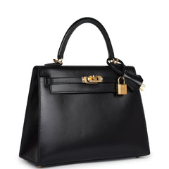 Pre-owned Hermes Kelly Sellier 25 Black Box Gold Hardware