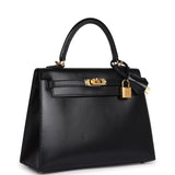 Pre-owned Hermes Kelly Sellier 25 Black Box Gold Hardware