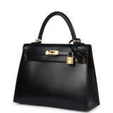 Pre-owned Hermes Kelly Sellier 25 Black Box Gold Hardware