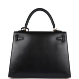 Pre-owned Hermes Kelly Sellier 25 Black Box Gold Hardware